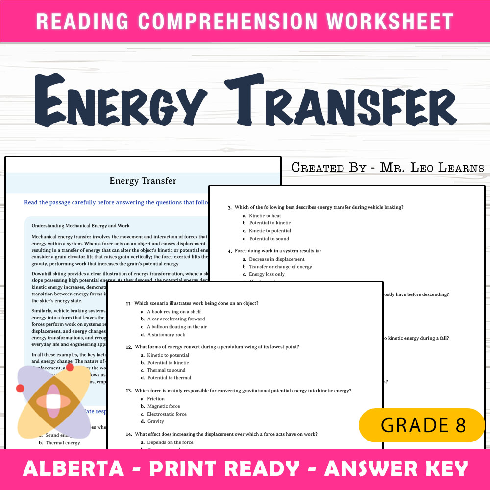 Grade 8 Science worksheet mcq paper worksheet — Grade 8 Science — Energy Transfer Worksheet MCQ Paper — page 1
