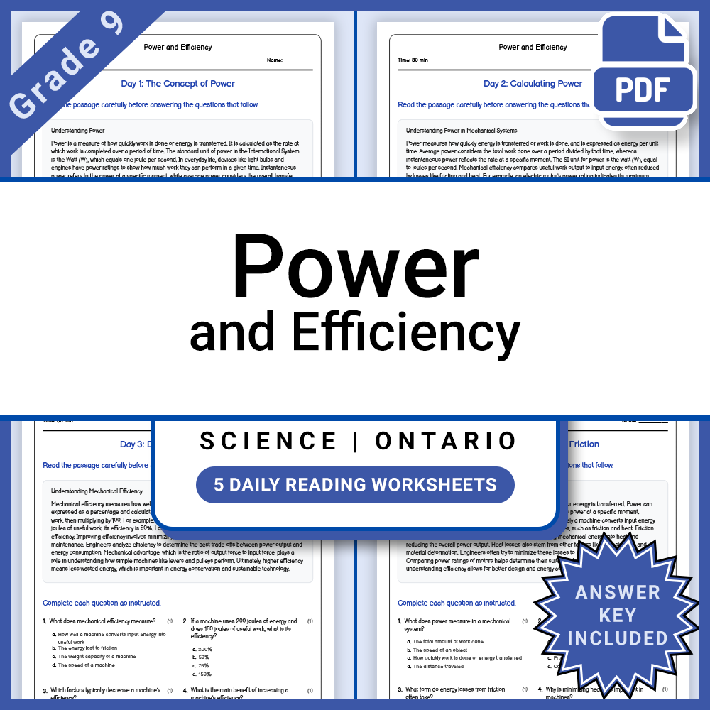 Grade 9 Science Lesson Group: Physics and Motion Worksheets Bundle — included worksheet 7