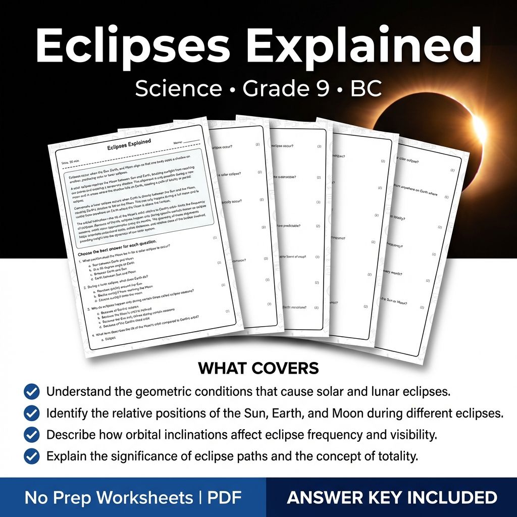 Grade 9 Science | Eclipses Explained Worksheet & Answer Key (Printable PDF)