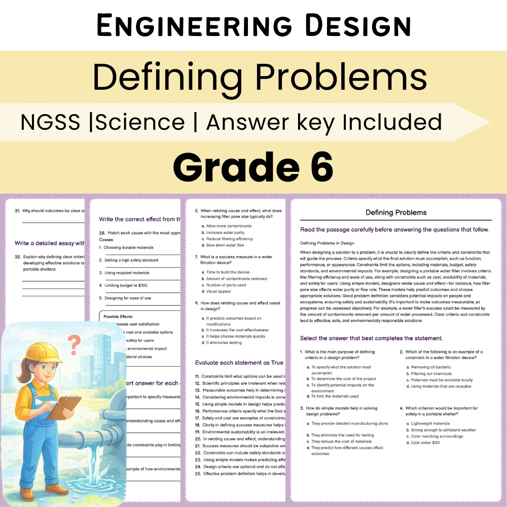 Grade 6 Science NGSS Engineering Design Unit Bundle | Problem Solving Worksheets — included worksheet 2