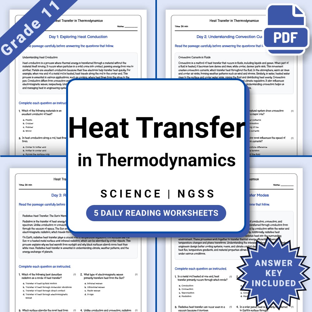 Grade 11 Science daily reading worksheet worksheet — Grade 11 Science – Heat Transfer in Thermodynamics Worksheet(PDF +Ans…