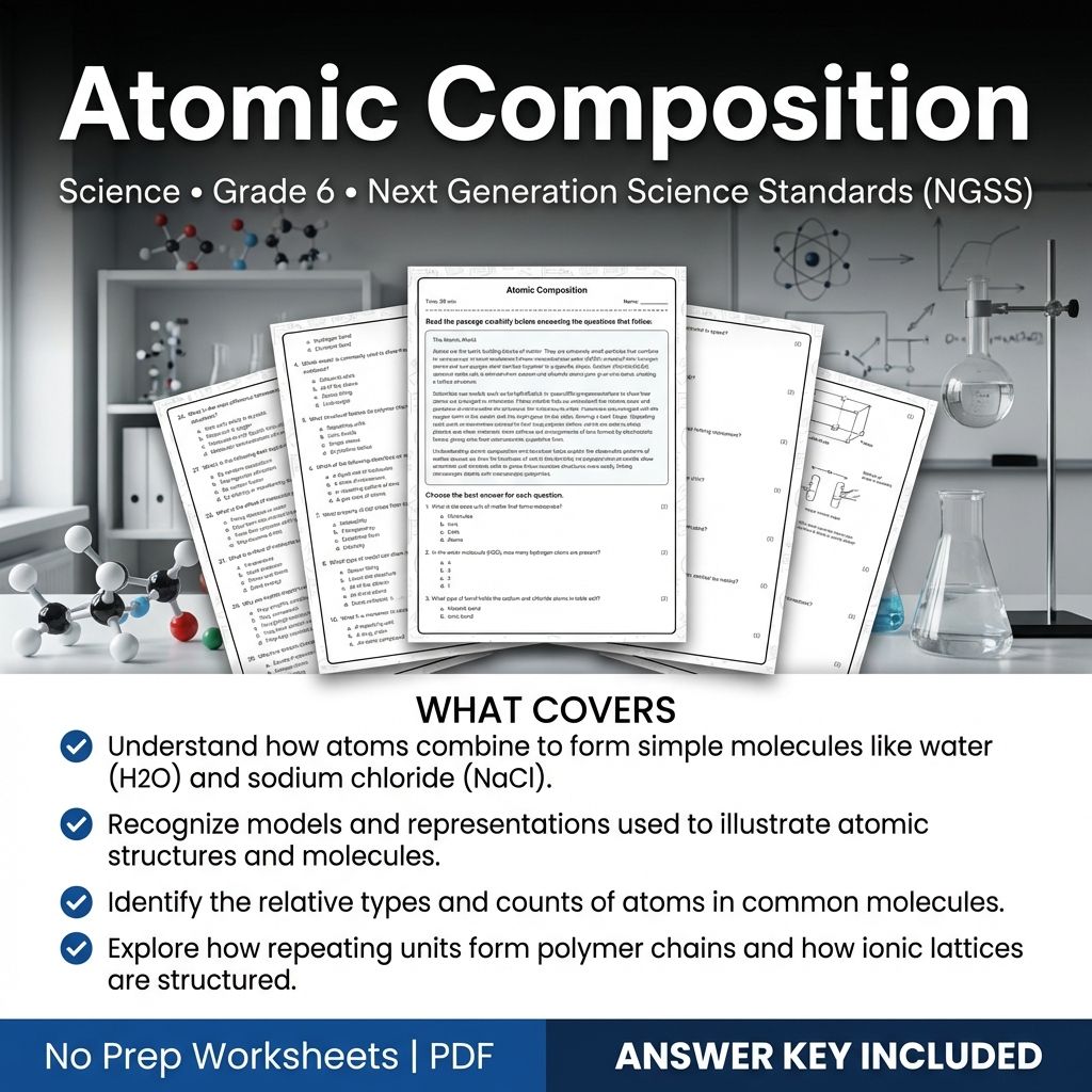 6th Grade Science | Atomic Composition Worksheet & Answer Key (Printable PDF)