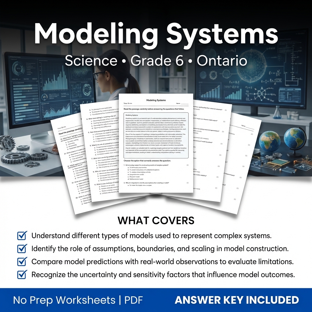 Modeling Systems Grade 6 Science Worksheet | Ontario Standards