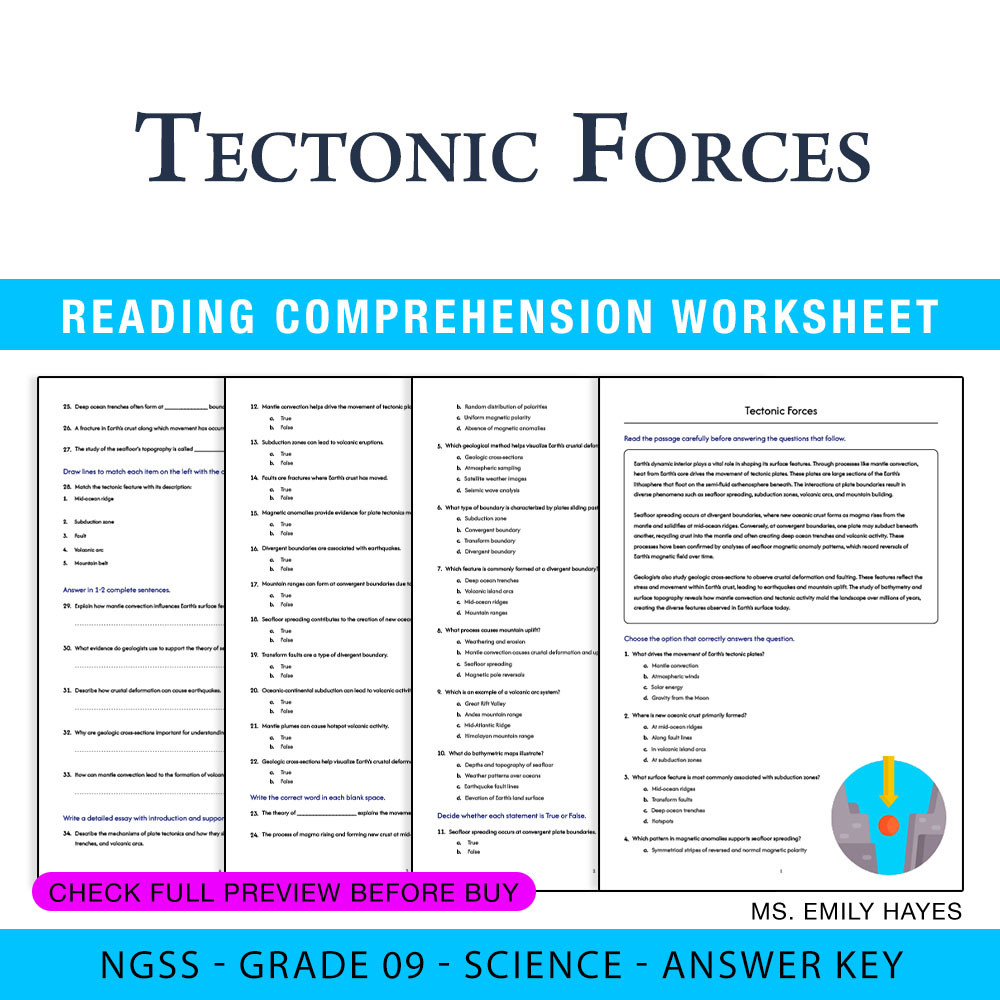 Grade 9 Science worksheet worksheet — 9th Grade Science | Tectonic Forces Worksheet (PDF+ Answer Key) — page 1