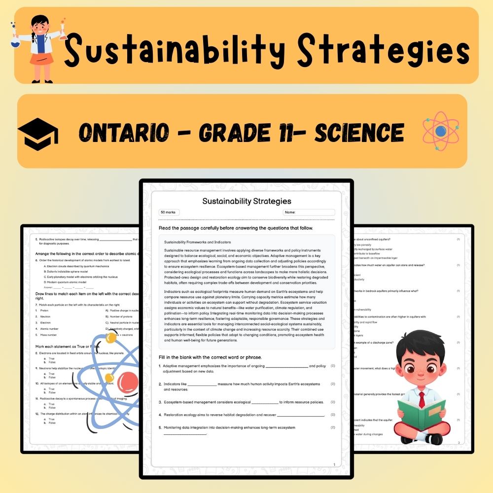Grade 11 Science worksheet worksheet — Grade 11 Science – Sustainability Strategies Worksheet (PDF) | Ontario Standard — p…