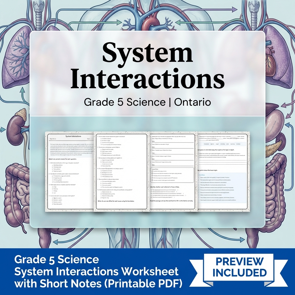 Grade 5 Science Lesson Group – Ontario Curriculum Worksheets Bundle — included worksheet 5