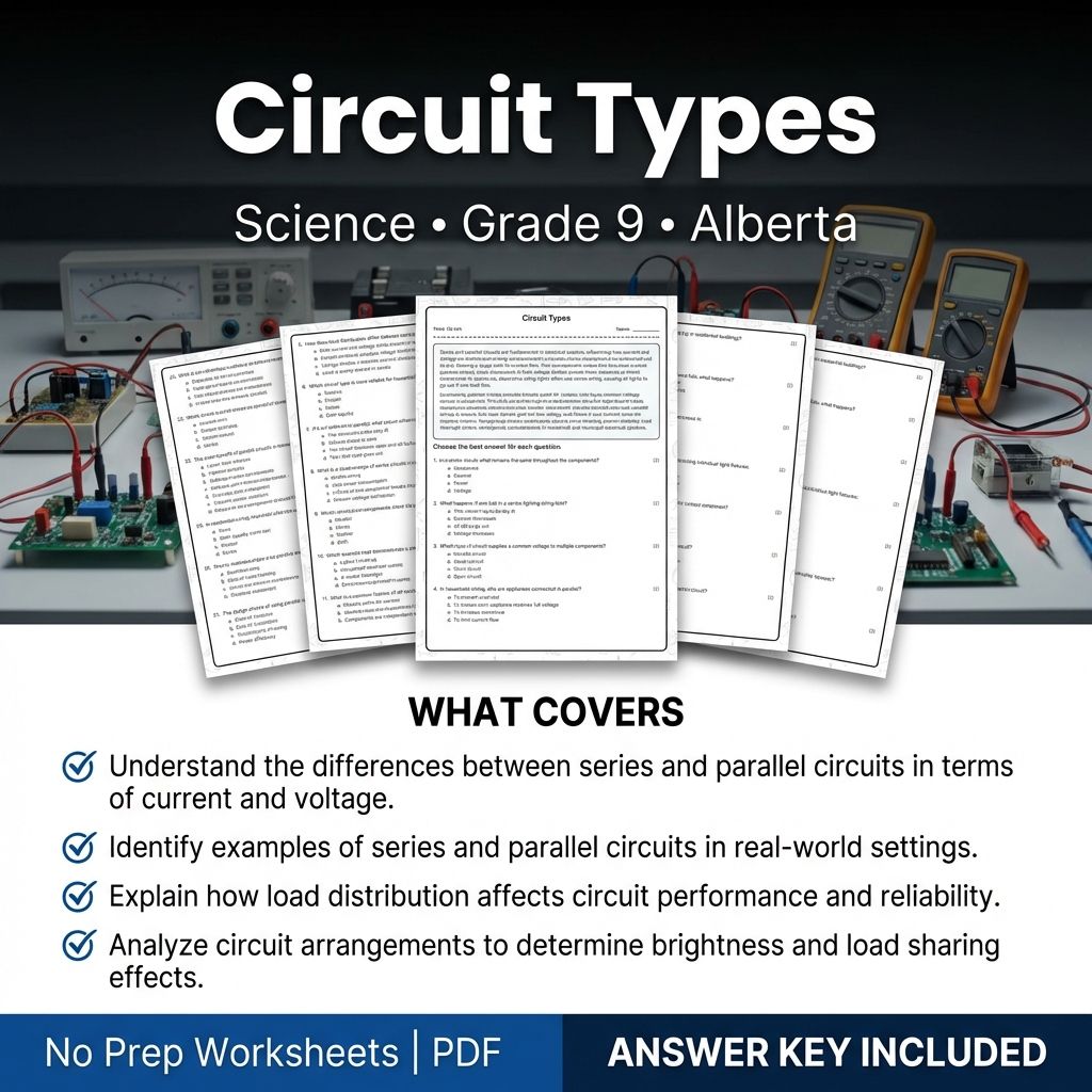 Circuit Types Worksheet for Grade 9 Science | Alberta Standards Practice