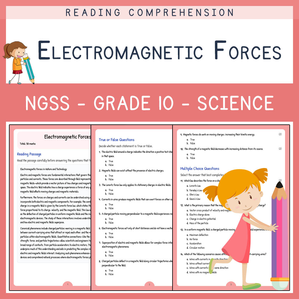 Grade 10 Science worksheet worksheet — Grade 10 Science | Electromagnetic Forces Worksheet & Answer Key (NGSS Aligned) — p…