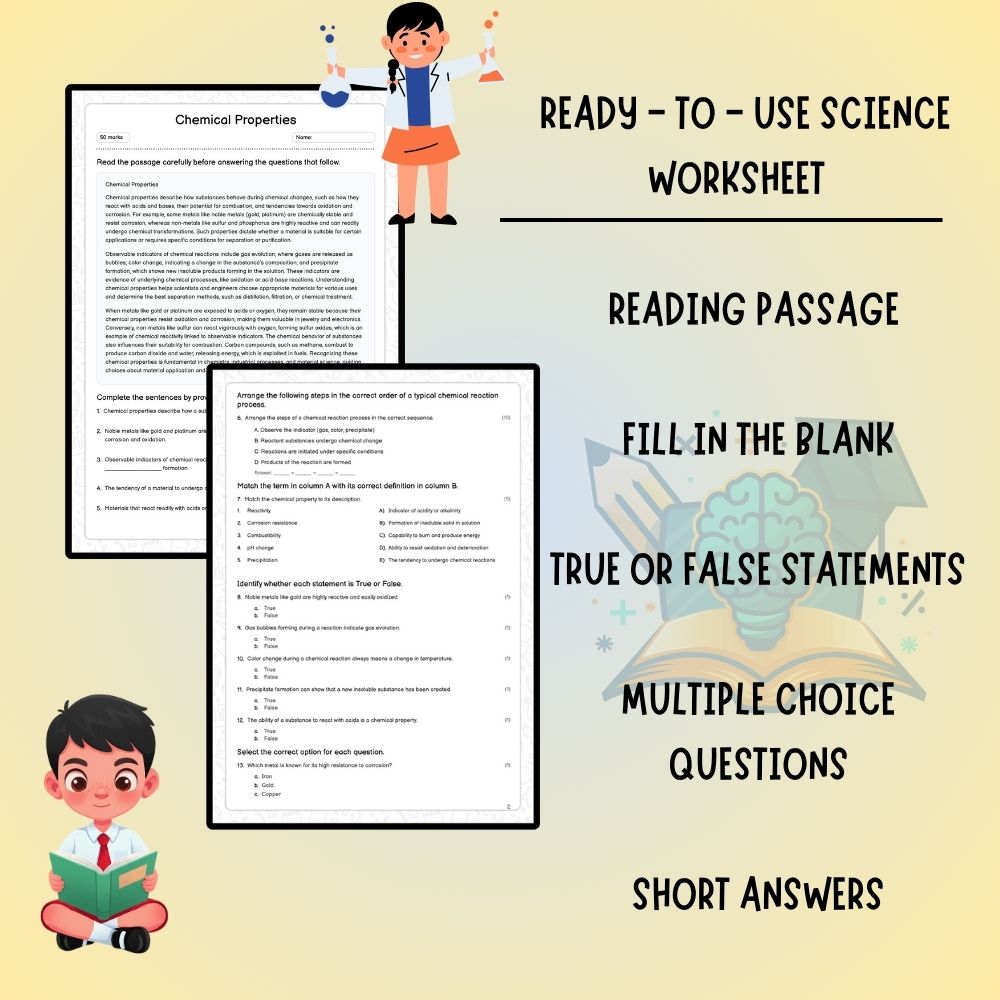 Grade 7 Science worksheet worksheet — Grade 7 Science | Chemical Properties Worksheet (PDF ) – Ontario Standards — page 2