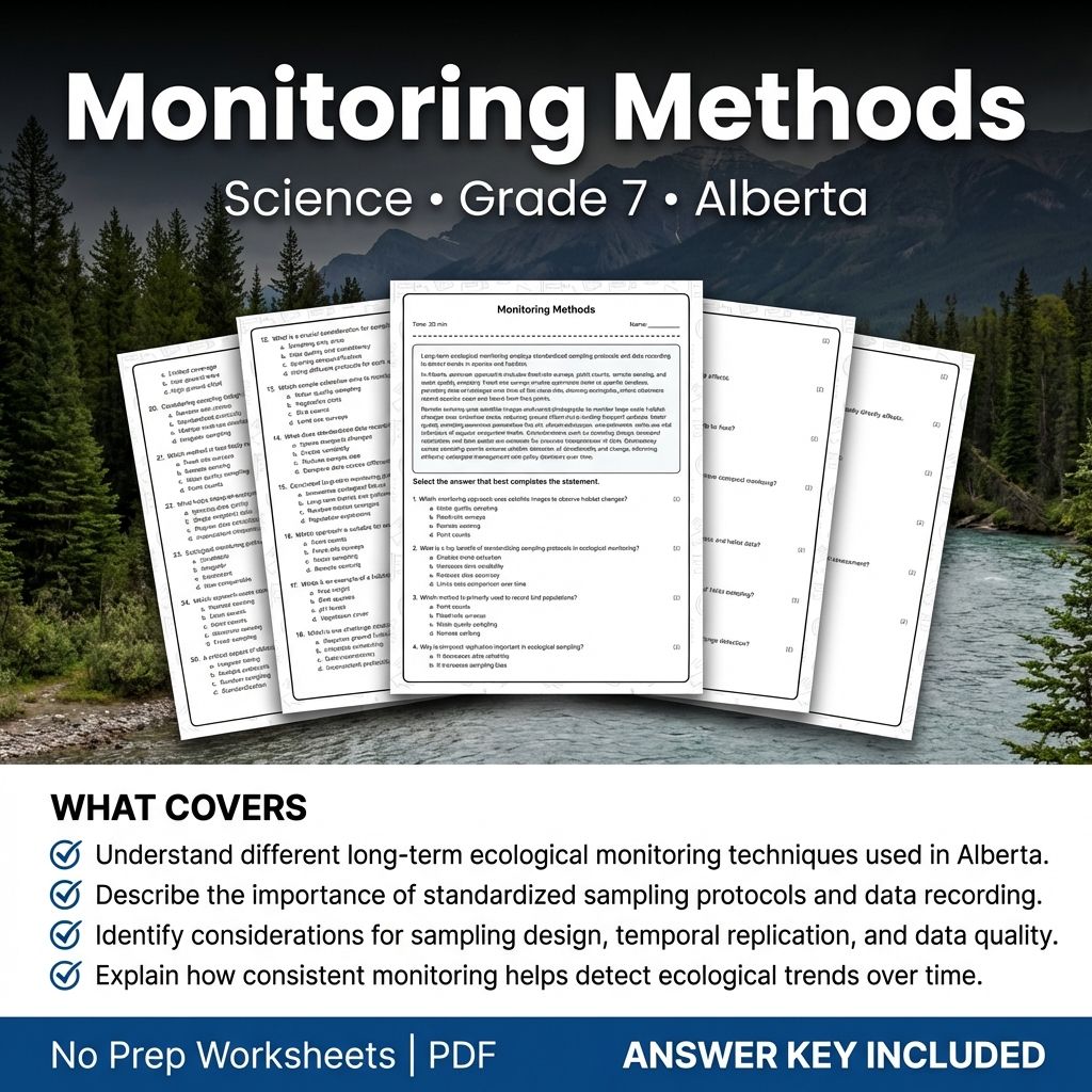 Monitoring Methods Science Worksheet | Grade 7 | Alberta Standards