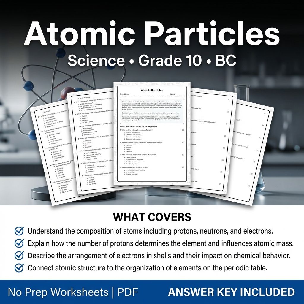 10th Grade Science Worksheet | Atomic Particles – Practice & Answer Key (PDF)