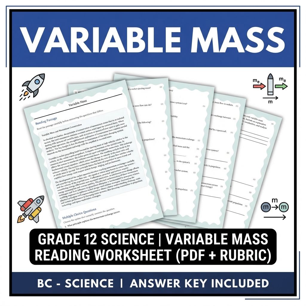Grade 12 Science | Variable Mass Reading Worksheet (PDF + Rubric)