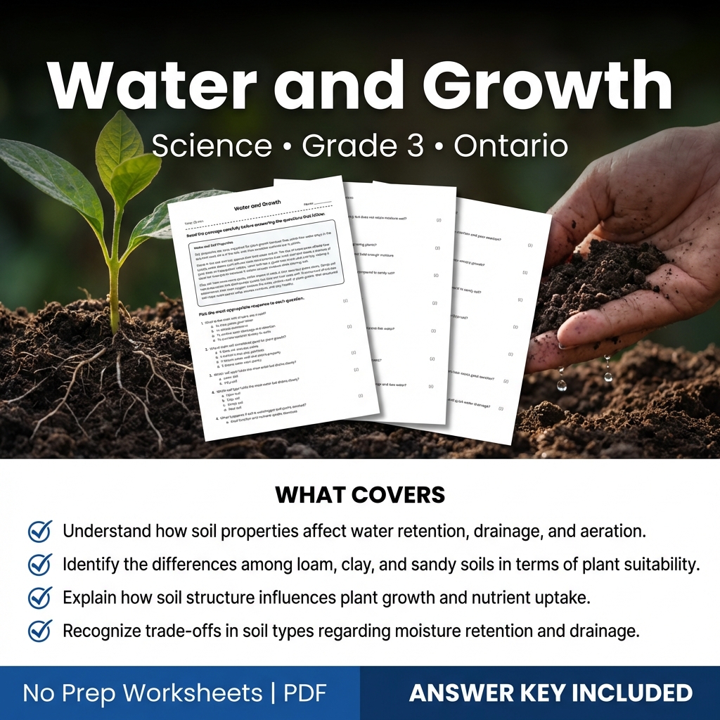 Water and Growth Grade 3 Science Worksheet | Ontario Standard Practice