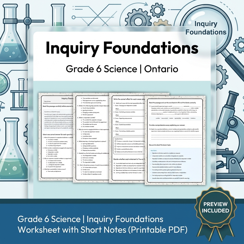 Grade 6 Science Lesson Bundle | Ontario Framework & Inquiry Skills — included worksheet 4