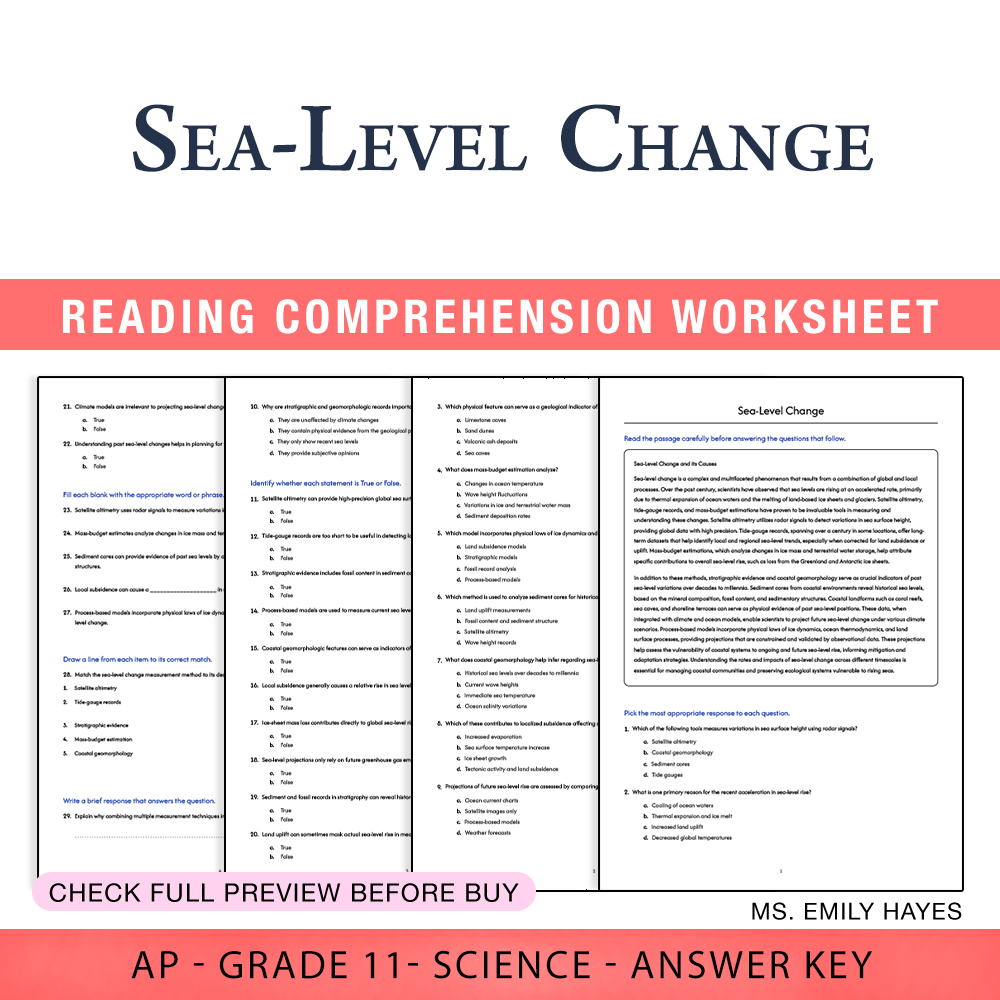 Grade 11 Science worksheet worksheet — Grade 11 Science | Sea-Level Change Worksheet (PDF+ Answer Key) — page 1