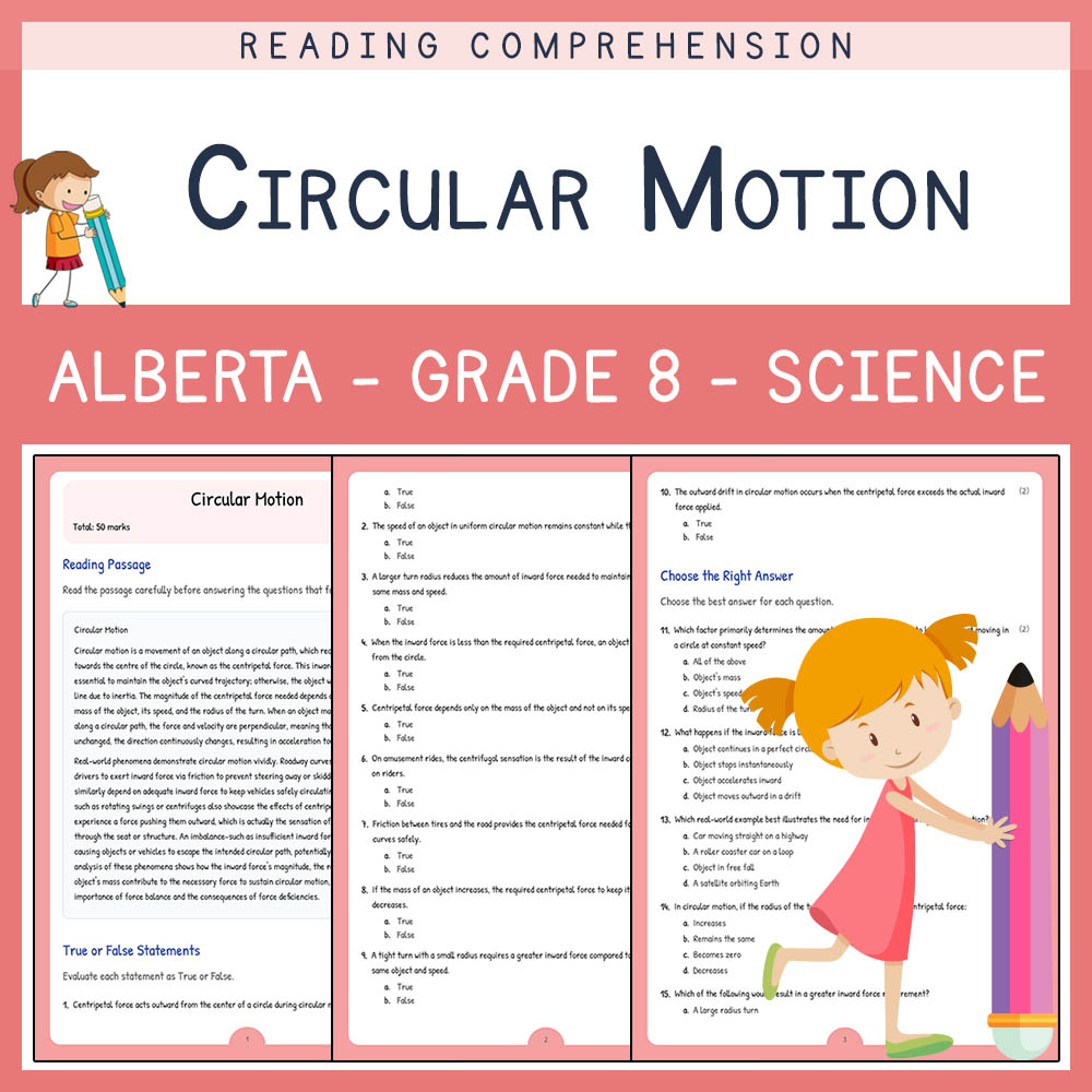 Grade 8 Science worksheet elena worksheet — Grade 8 Science | Circular Motion Worksheet Elena | Alberta — page 1