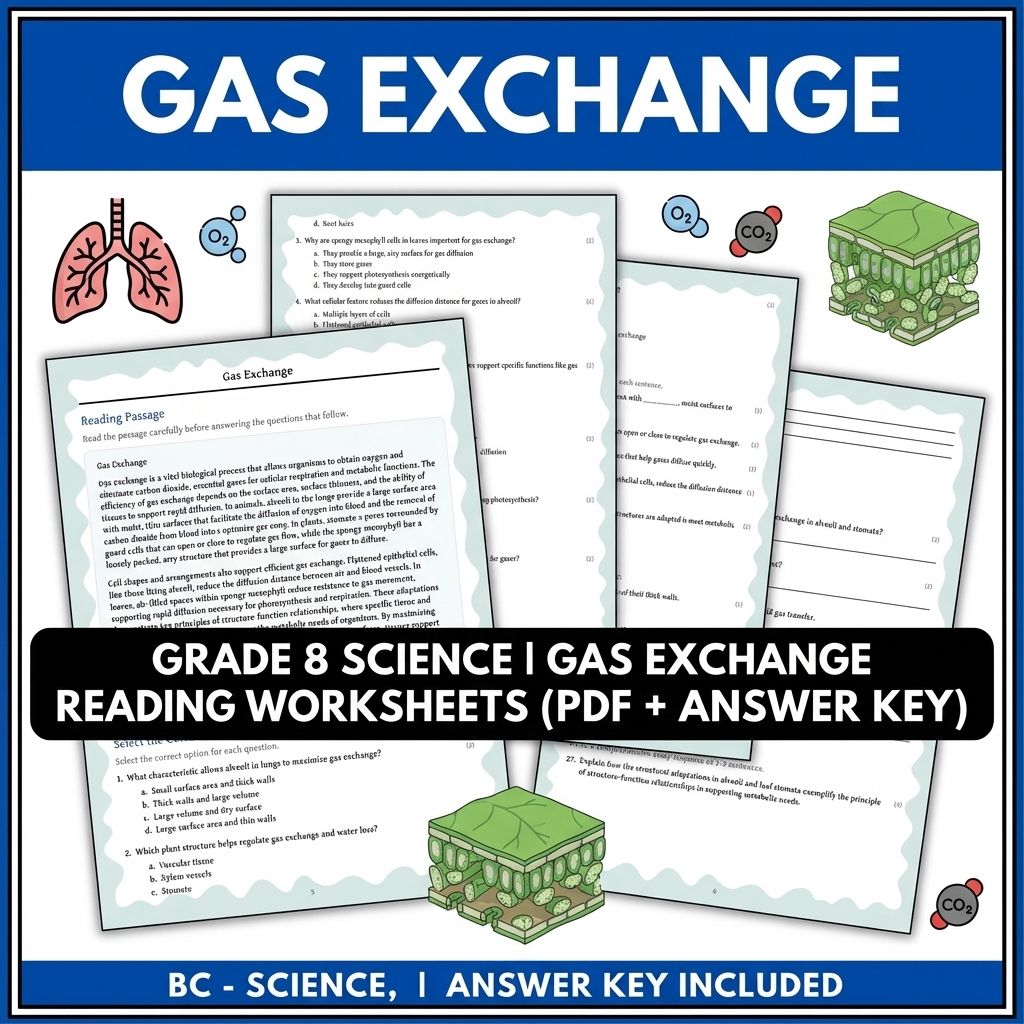 Grade 8 Science reading worksheets — 8th Grade Science | Gas Exchange Reading Worksheet with Answer Key (PDF)