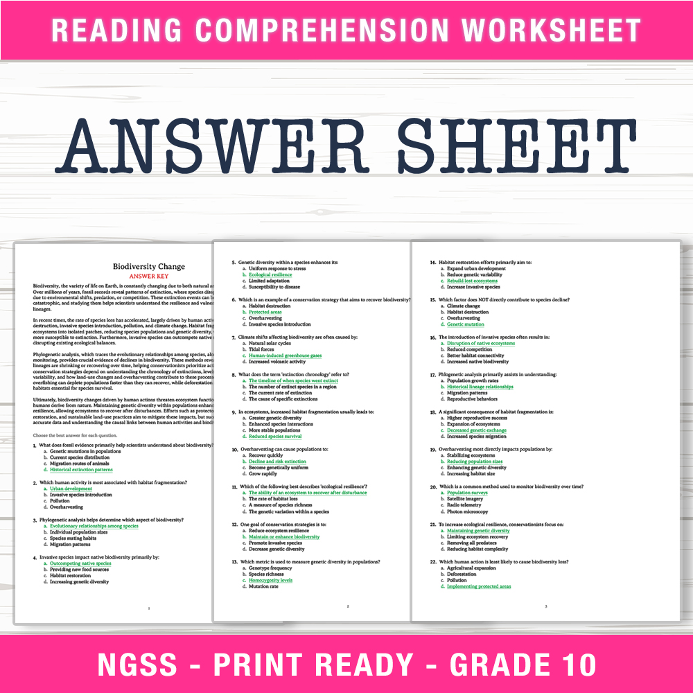 Grade 10 Science worksheet worksheet — Grade 10 Science – Biodiversity Change Worksheet (PDF + Answer Key) — page 2