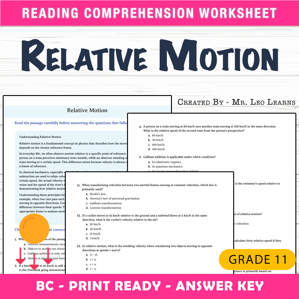 Grade 11 Science worksheet mcq paper worksheet — Grade 11 Science — Worksheet MCQ Paper for Mastering Relative Motion — pa…