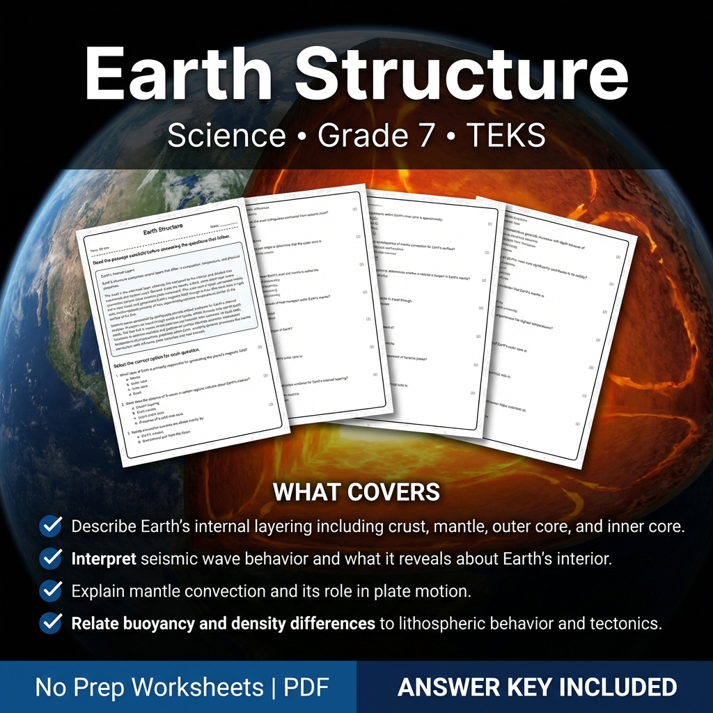 Grade 7 Science Worksheet on Earth Structure | TEKS-Aligned Practice