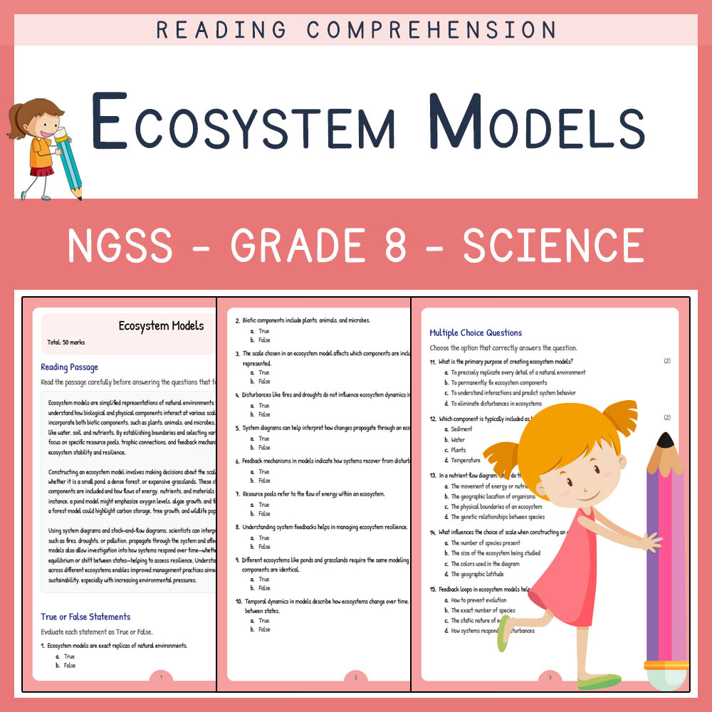 Grade 8 Science worksheet worksheet — Grade 8 Science | Ecosystem Models Worksheet + Answer Key for NGSS Alignment — page 1