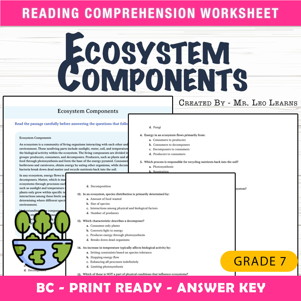 Grade 8 Science worksheet mcq paper worksheet — Grade 8 Science — Ecosystem Components Worksheet for Mastery — page 1