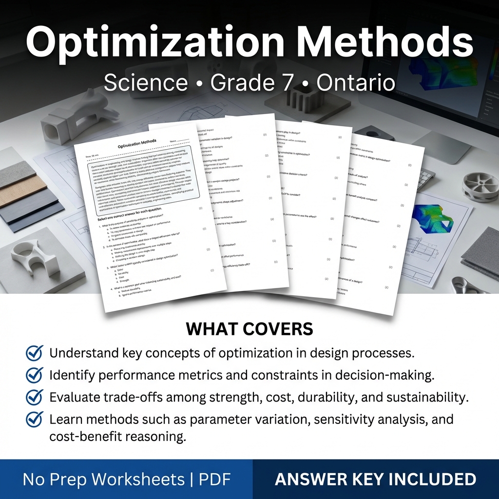 Grade 7 Science Worksheet on Optimization Methods | Ontario Standards