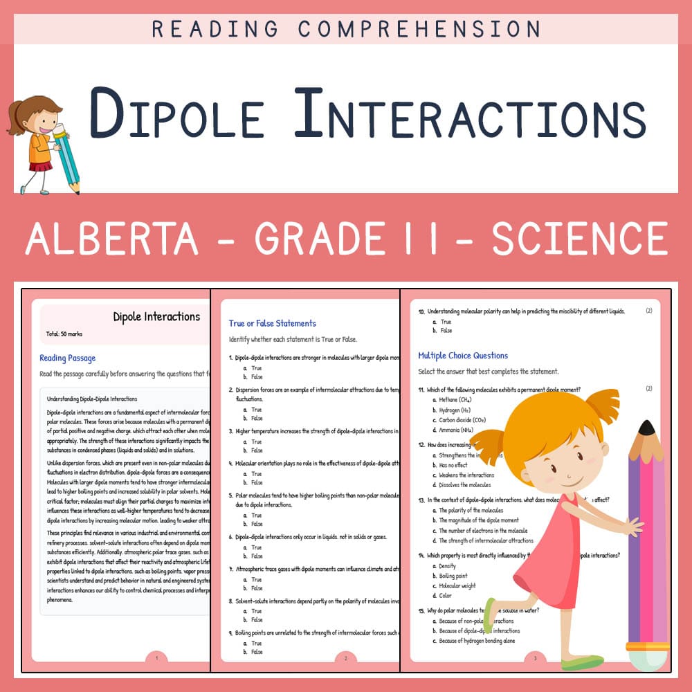 Grade 11 Science worksheet elena worksheet — Grade 11 Science | Dipole Interactions Worksheet | Alberta Standards — page 1