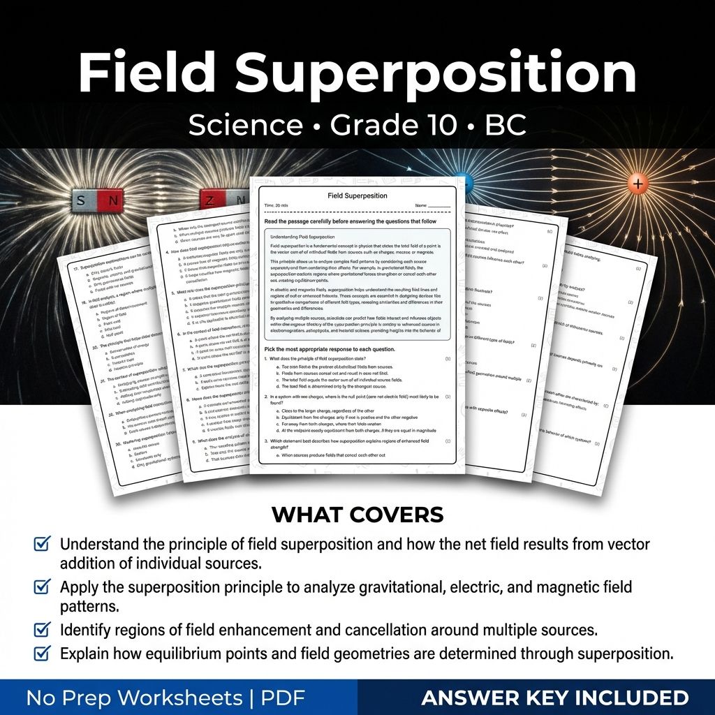 Grade 10 Science | Field Superposition Worksheet & Answer Key (Printable PDF)