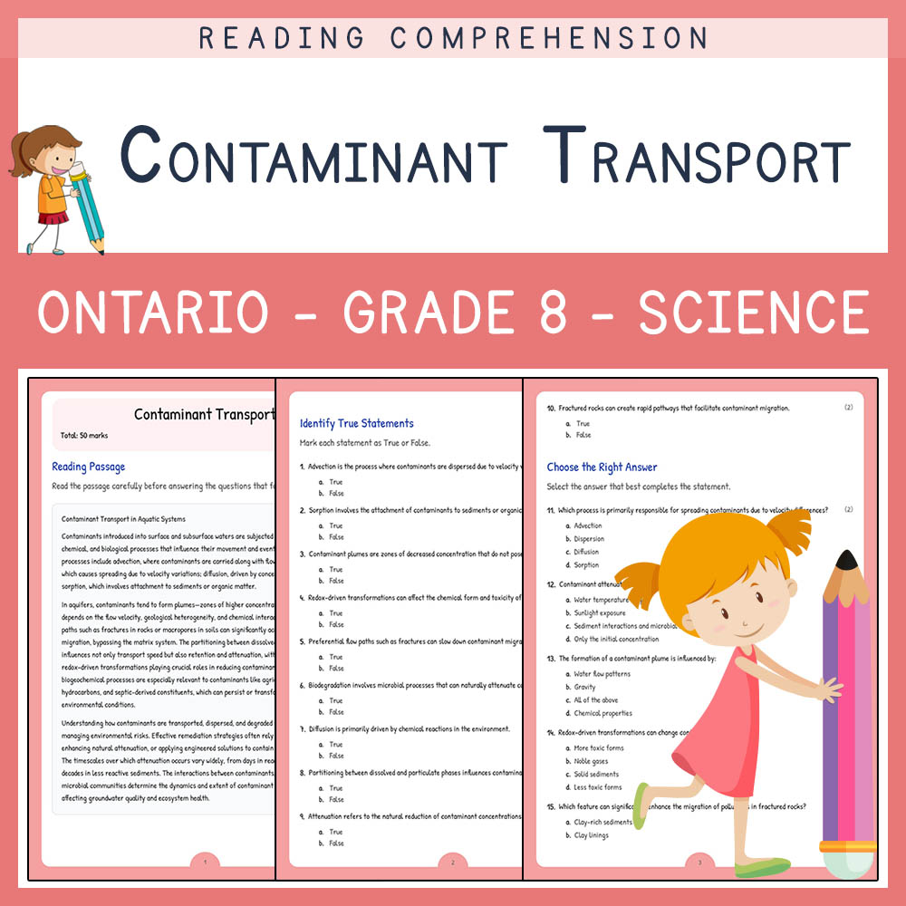 Grade 8 Science worksheet elena worksheet — Grade 8 Science Assessment | Contaminant Transport Worksheet | Ontario — page 1