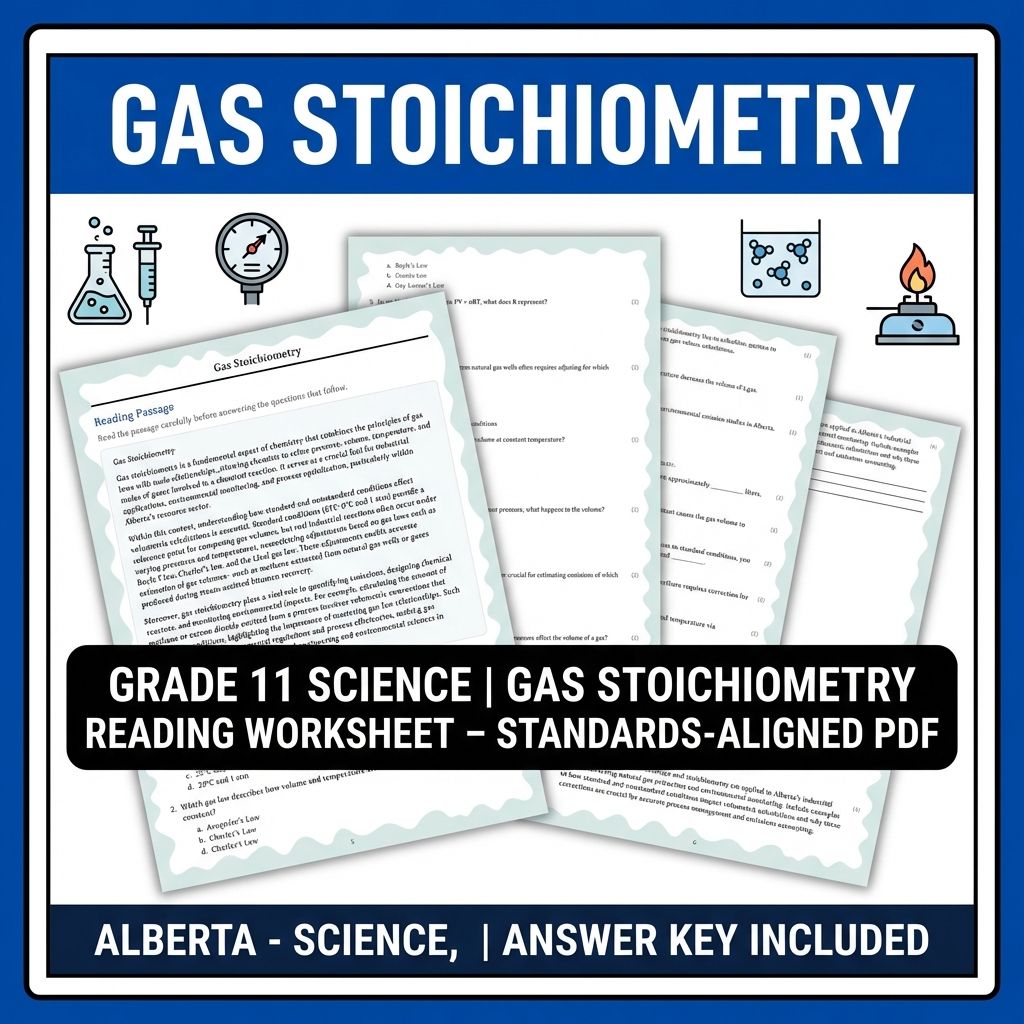 Grade 11 Science reading worksheets — Grade 11 Science | Gas Stoichiometry Reading Worksheet – Standards-Aligned PDF