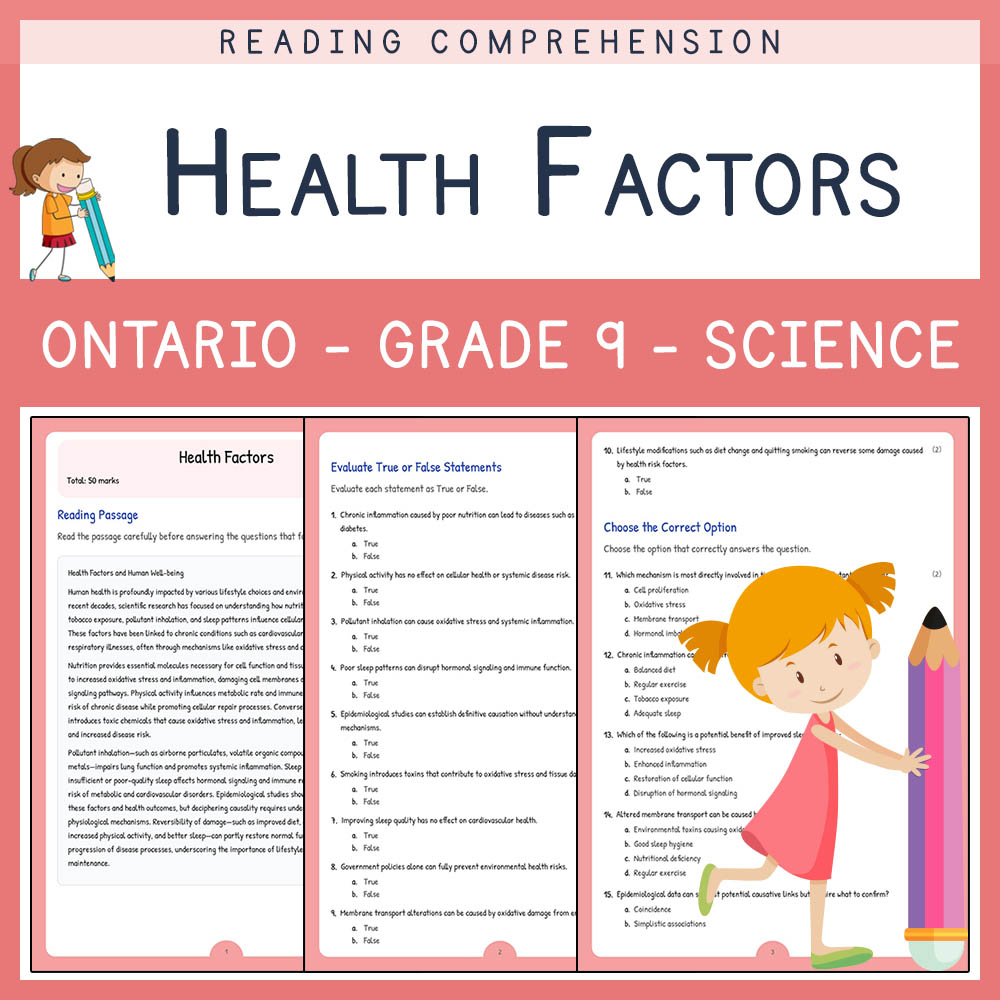 Grade 9 Science worksheet elena worksheet — Grade 9 Science Assessment | Health Factors Worksheet Elena | Ontario — page 1