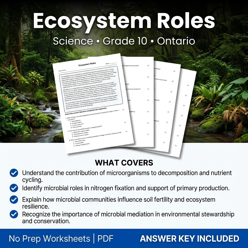Ecosystem Roles Grade 10 Science Worksheet | Ontario