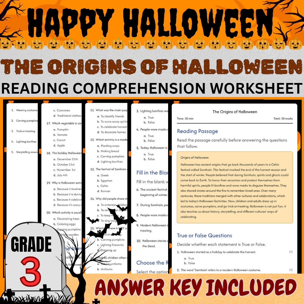 Grade 3 Seasonal Halloween Unit | Safety, Costumes & Symbols Worksheets Bundle — included worksheet 2