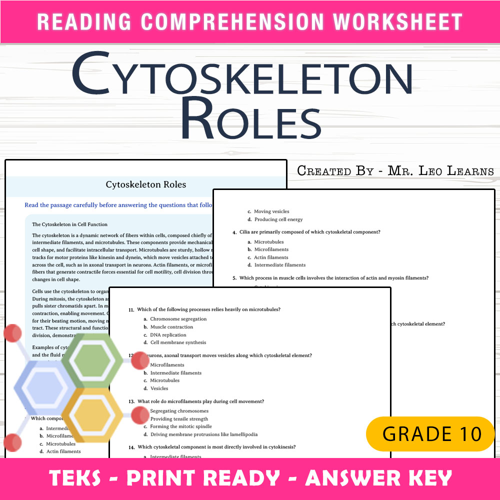 Grade 10 Science worksheet worksheet — Grade 10 Science — Cytoskeleton Roles Worksheet for Mastery — page 1