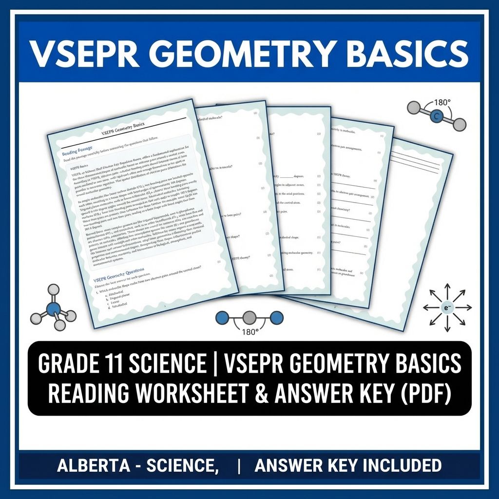 Grade 11 Science | VSEPR Geometry Basics Reading Worksheet (PDF & Answer Key)