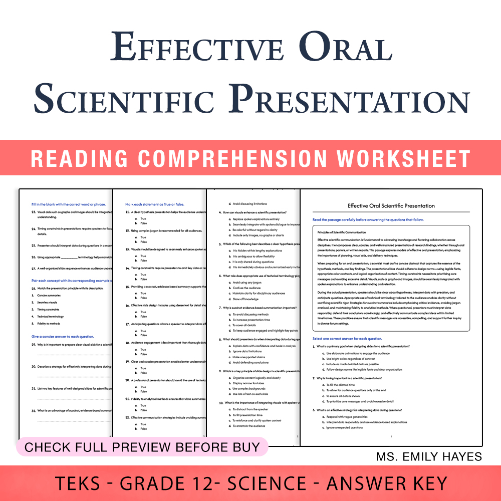 Grade 12 Science worksheet worksheet — 12th Grade Science | Effective Oral Scientific Presentation (PDF+ Answer Key) — page 1