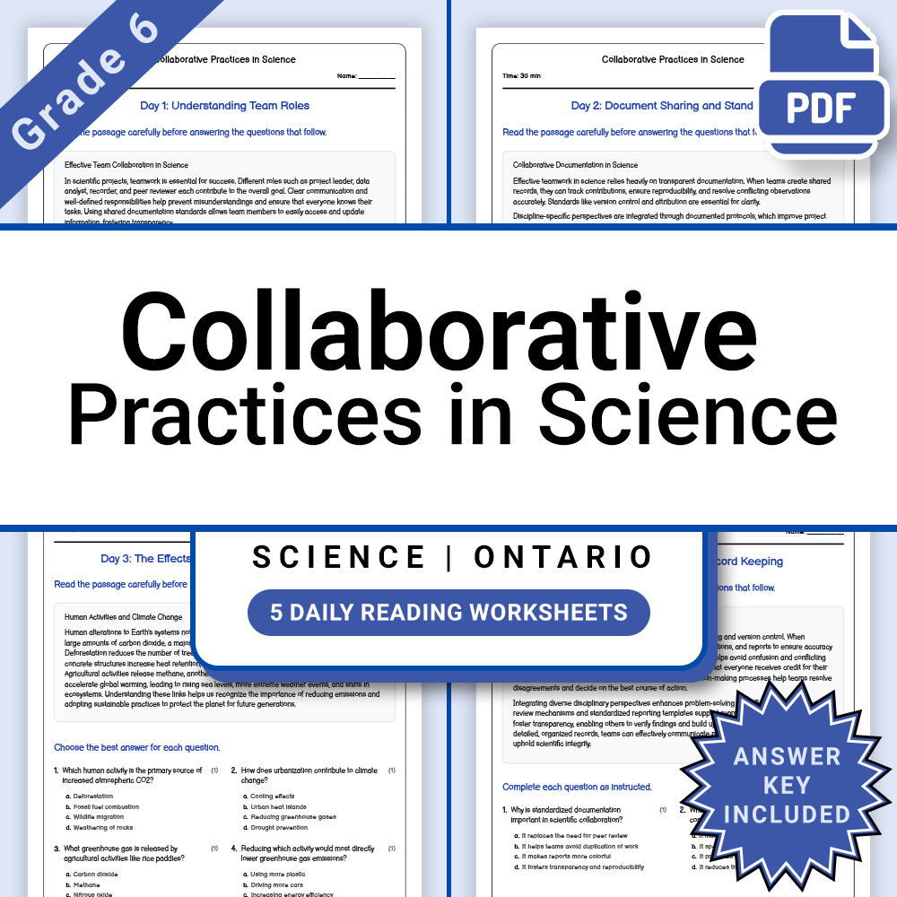 Grade 6 Science STEM Skills and Connections Lesson Bundle with Ontario Framework — included worksheet 4