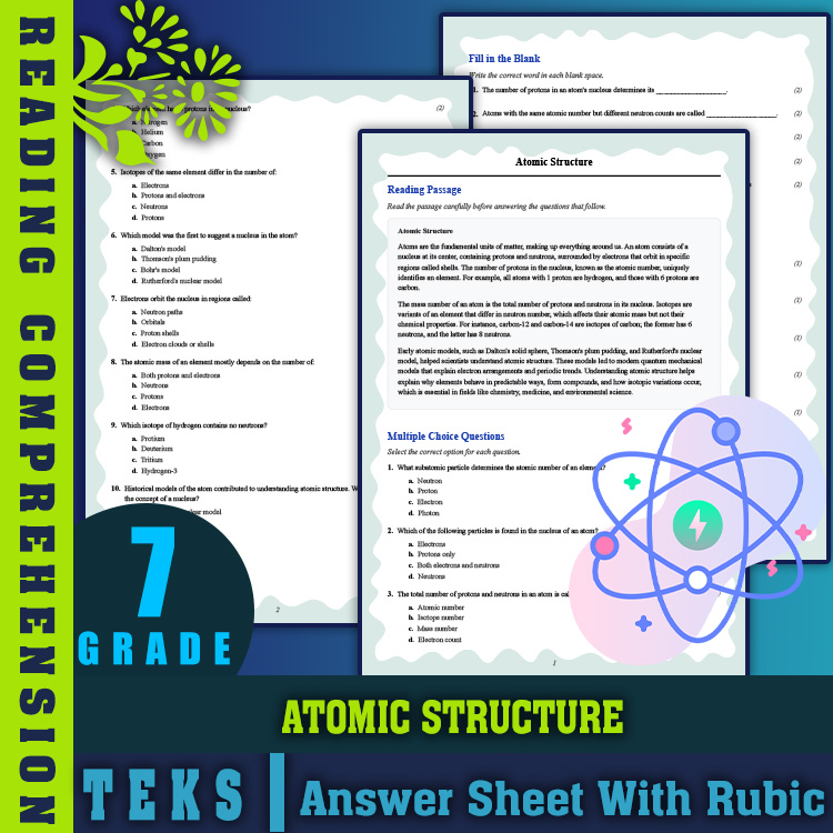 Grade 7 Science reading worksheets worksheet — 7th Grade Science | Atomic Structure Reading Worksheet & Answer Key (PDF) —…