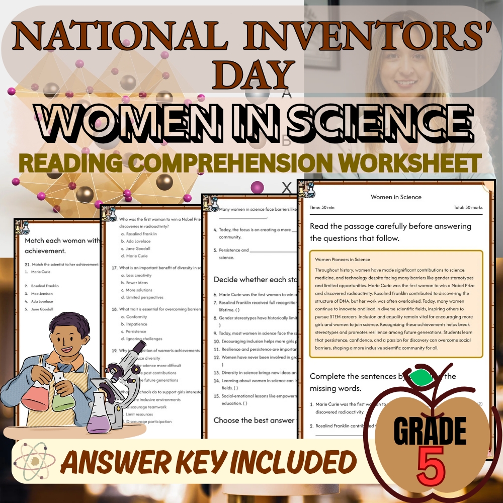 Grade 5 Girls in Science Worksheet for Mastering Women in Science|PDF+Answer Key
