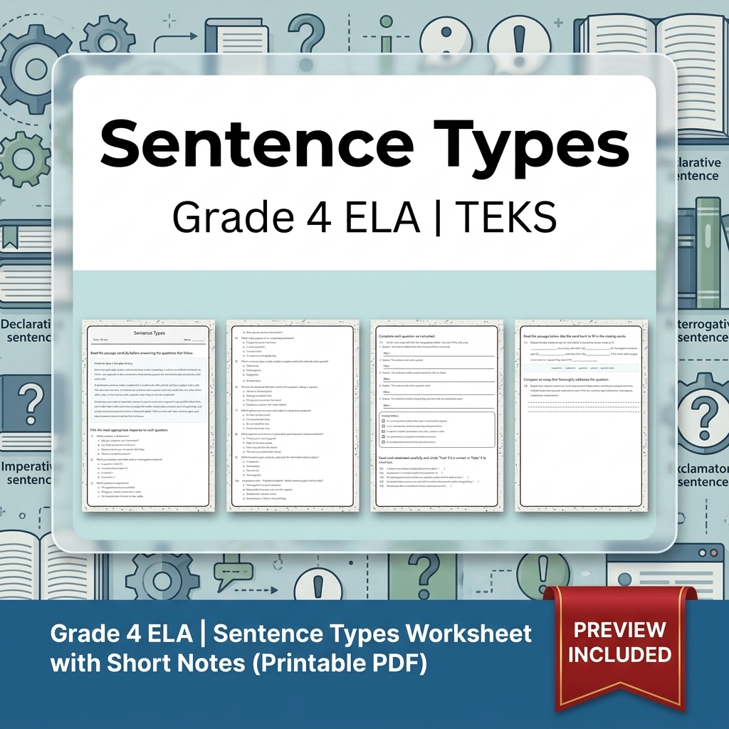Grade 4 Grammar and Punctuation ELA Lesson Bundle with Short Notes (TEKS) — included worksheet 4