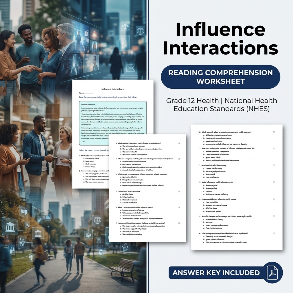Influence Interactions Health Worksheet | NHES Grade 12 Health Assessment