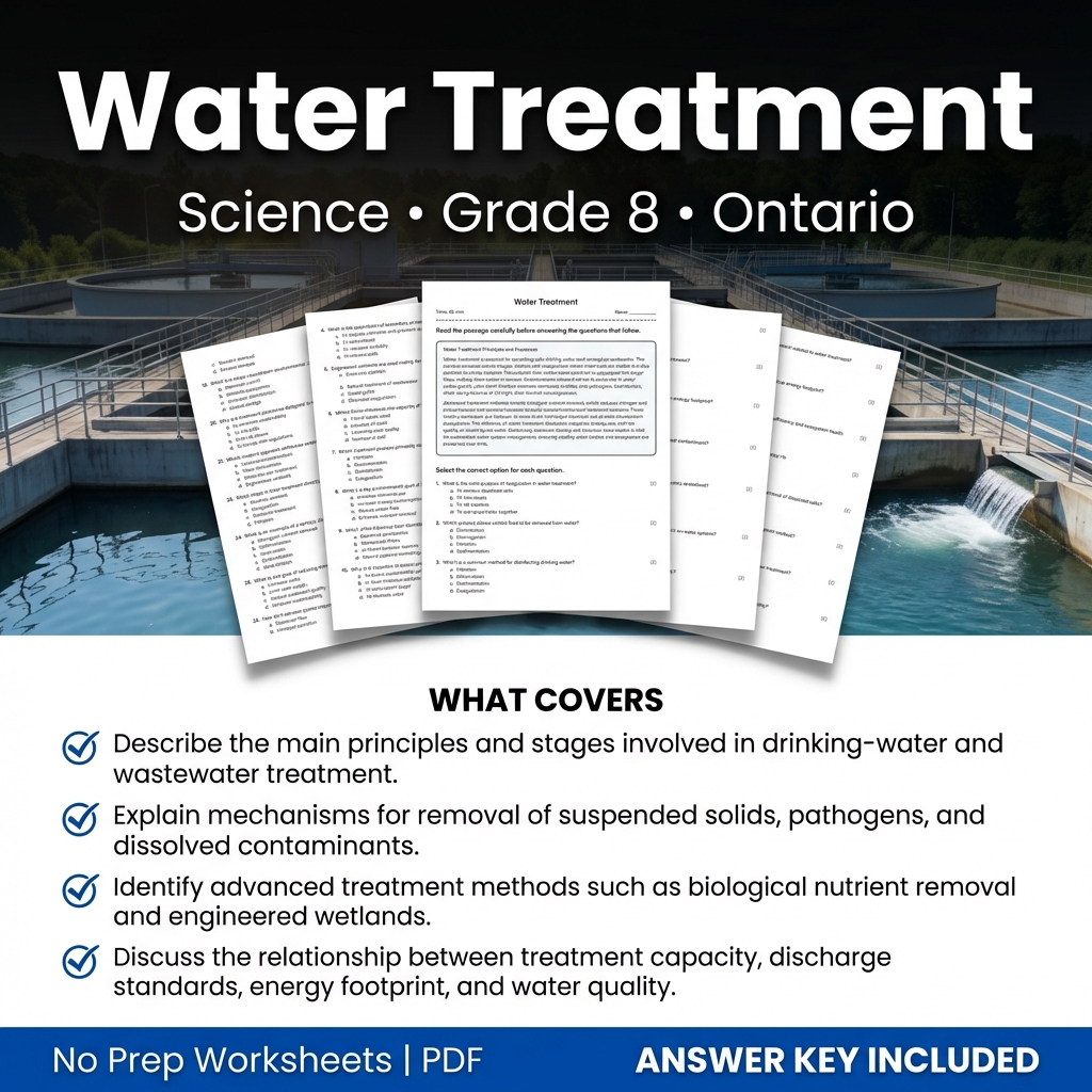 Water Treatment Worksheet Grade 8 Science | Ontario Standards