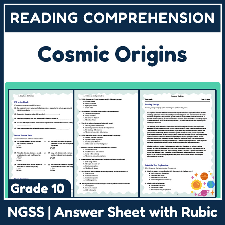 Grade 10 Science reading worksheets worksheet — 10th Grade Science | Cosmic Origins Reading Worksheets (PDF + Answer Key)…
