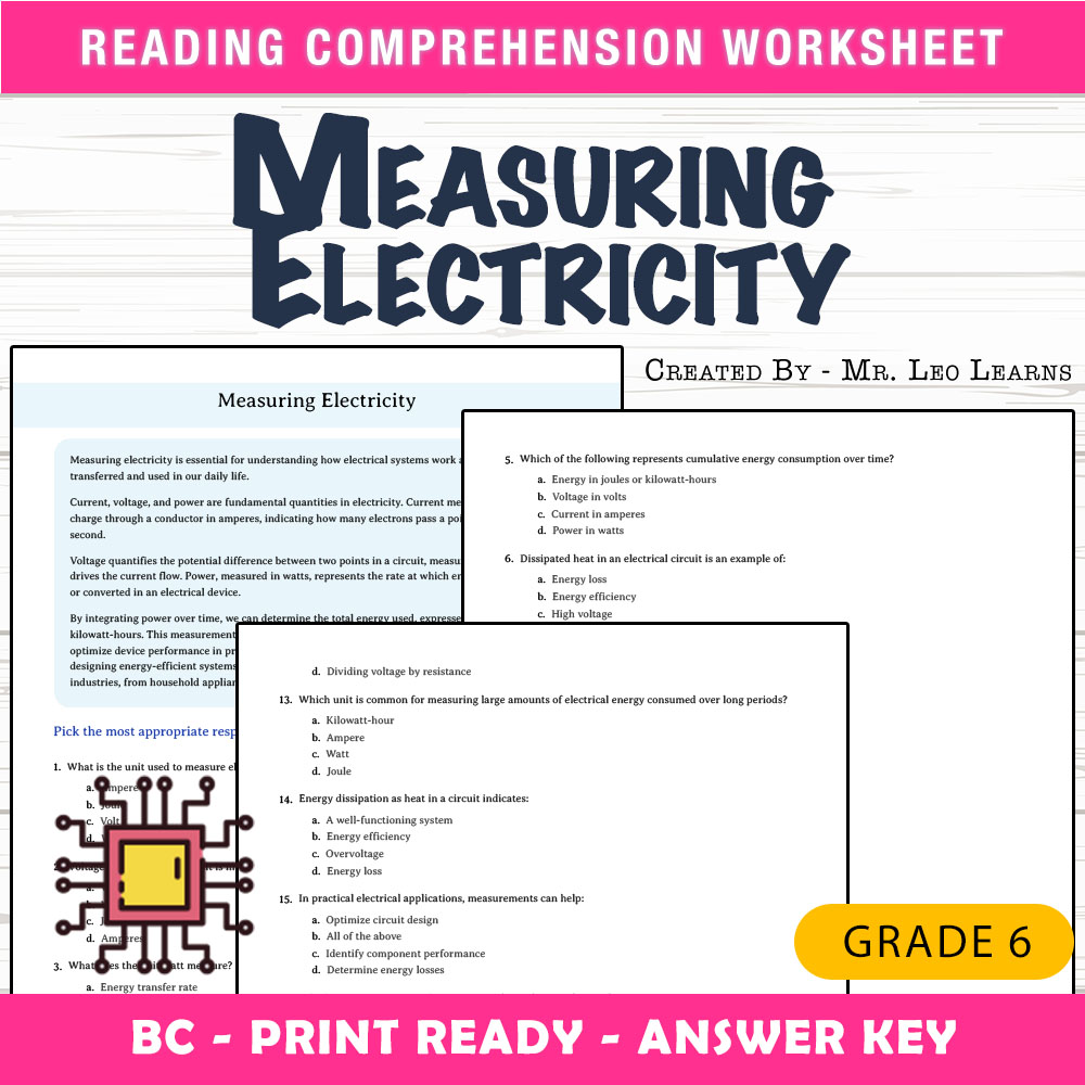 Grade 6 Science worksheet mcq paper worksheet — Grade 6 Science — Measuring Electricity Worksheet MCQ Paper for Mastery —…