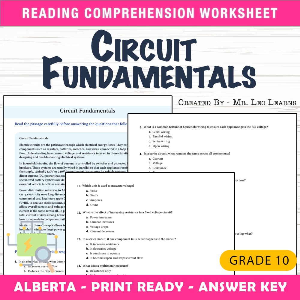 Grade 10 Science worksheet mcq paper worksheet — Grade 10 Science — Worksheet MCQ Paper for Circuit Fundamentals — page 1