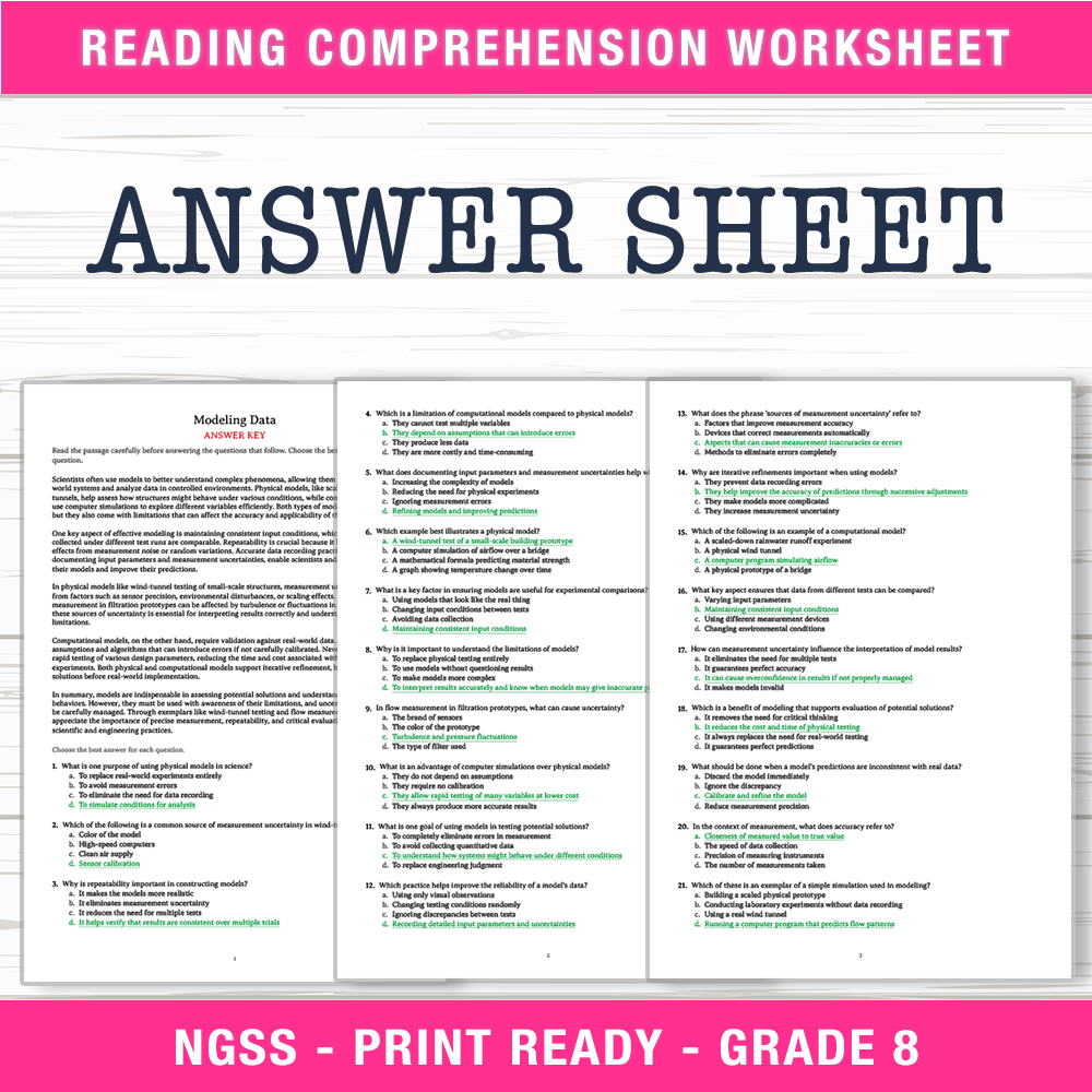 Grade 8 Science worksheet worksheet — Grade 8 Science – Modeling Data Worksheet (PDF + Answer Key) — page 2