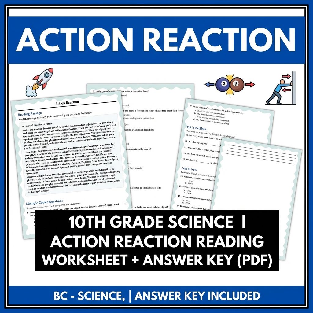 10th Grade Science | Action Reaction Reading Worksheet + Answer Key (PDF)