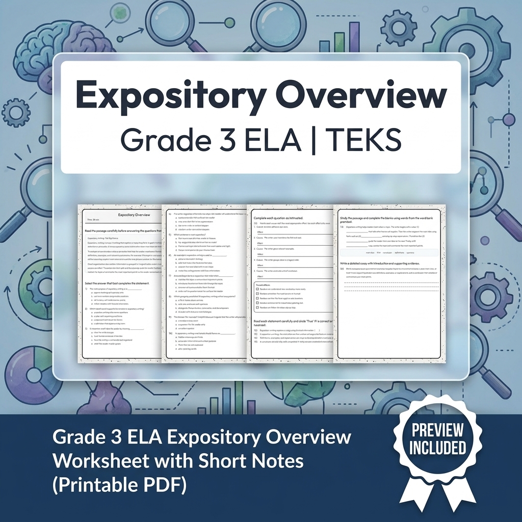 Grade 3 ELA Writing, Reading, and Research Skills Full-Year Bundle TEKS — included worksheet 20