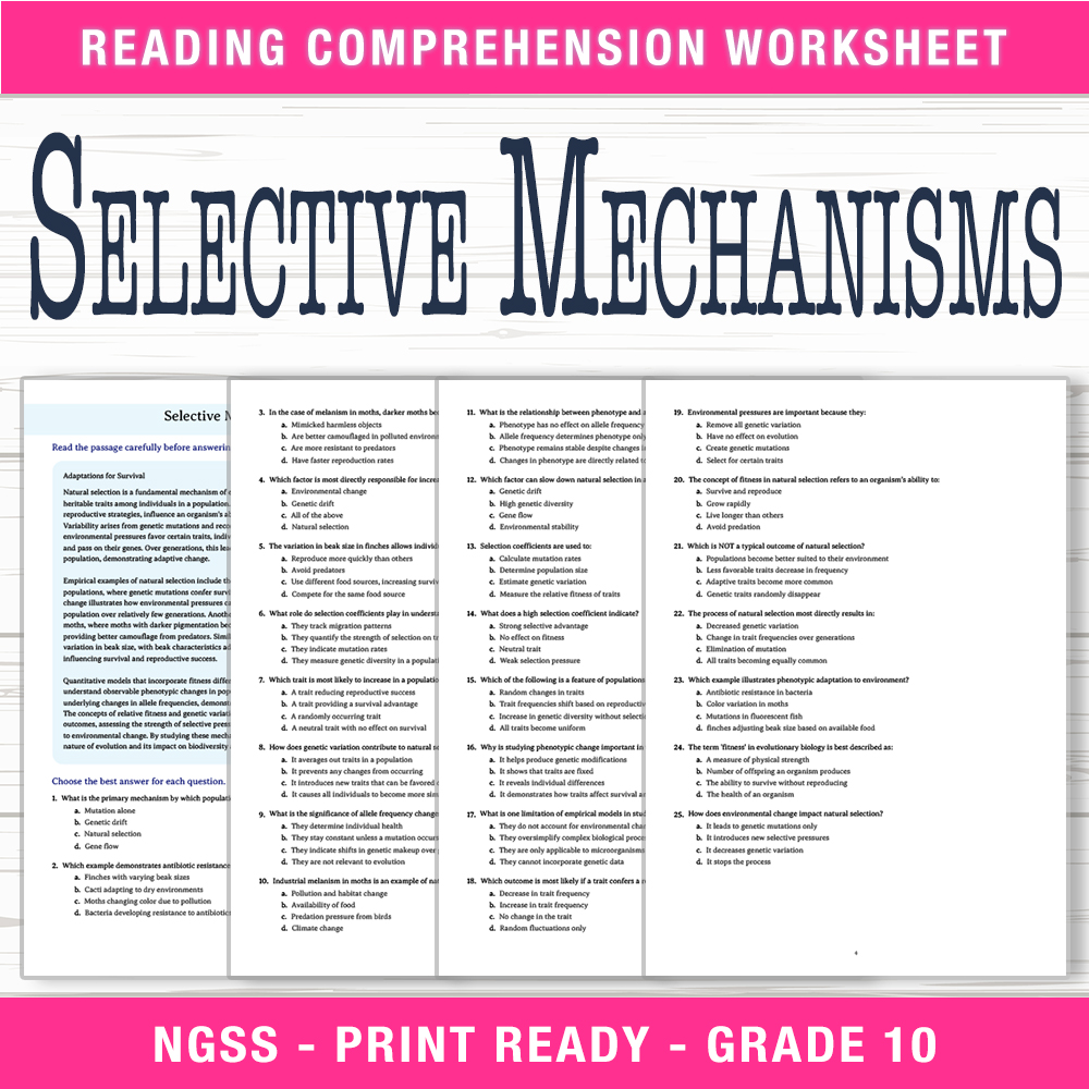 Grade 10 Science worksheet worksheet — Grade 10 Science | Selective Mechanisms Worksheet (PDF + Answer Key) — page 1